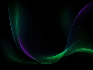 Naklejka premium Schwebende Lichtschleifen in smaragdgrüner und violetter Farbgebung mit transluzenter Leuchtwirkung auf dunklem Grund