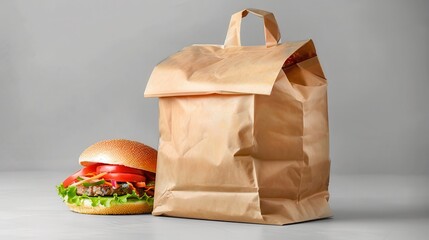 Fast food takeout bag with a meal inside. 