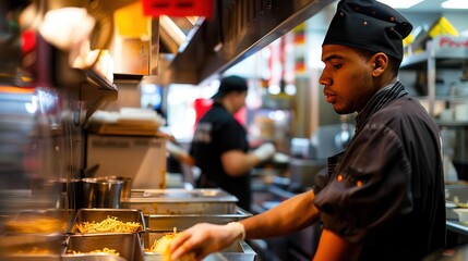 Fast food worker preparing an order
