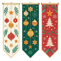 Ornate christmas banners isolated on transparent background