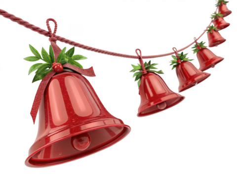 Red bells on string art isolated on transparent background - Powered by Adobe