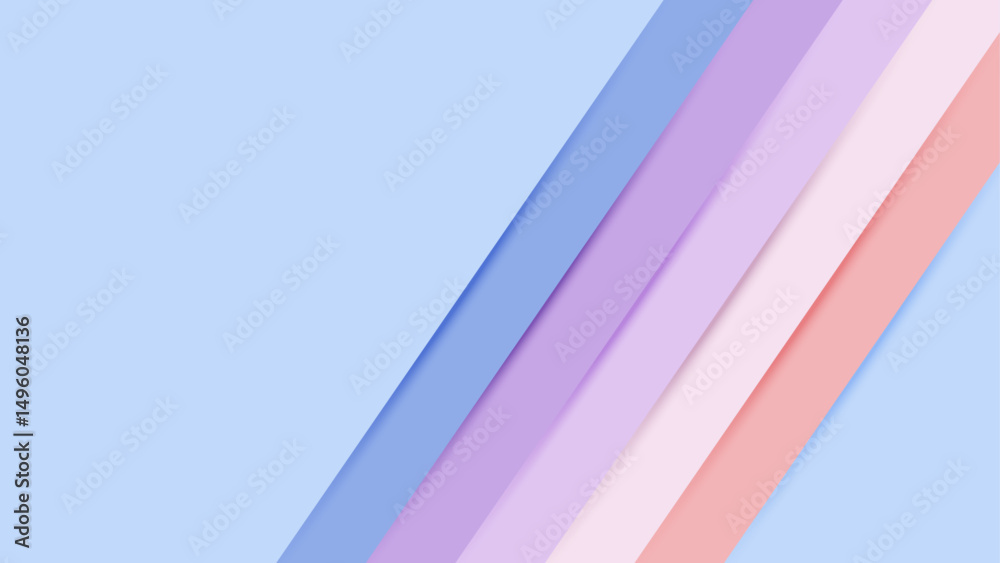 Poster Abstract pastel background with diagonal stripes and soft gradient for modern web design and templates. Light geometric wallpaper with layered diagonal lines in blue, pink, and purple tones