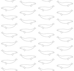 Vector seamless pattern of flat hand drawn outline beluga whale isolated on white background
