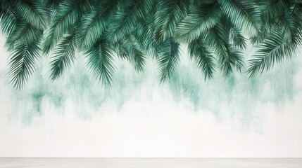 Naklejka premium Lush tropical palm leaves cascading over a pale background.