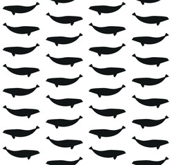Vector seamless pattern of flat hand drawn beluga whale silhouette isolated on white background