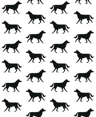 Vector seamless pattern of flat hand drawn husky dog silhouette isolated on white background