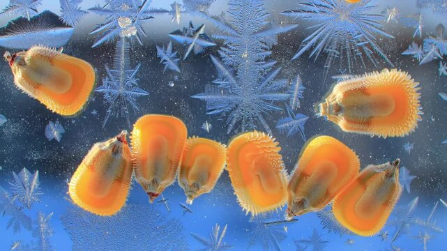 Grains Of Corn On A Frosted Background With Winter Magic