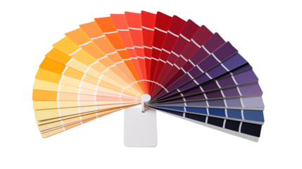 Vibrant Color Palette Fan Deck showcasing diverse shades of red, orange, and purple for design inspiration.