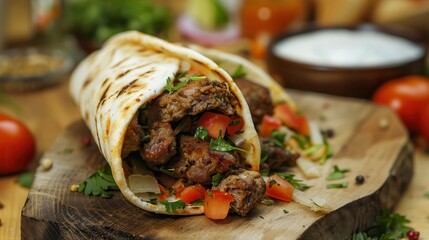 Middle Eastern shawarma wrap with garlic sauce