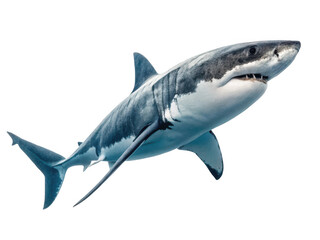 Fototapeta premium A great white shark swims isolated on transparent background