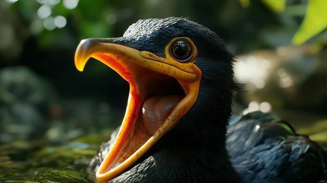 Close-up video of a cute fledgling bird in its natural habitat, drinking water