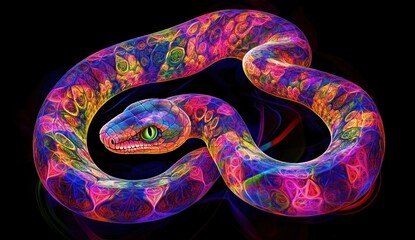 Fototapeta premium Psychedelic Serpent: A vibrant, neon-colored snake art