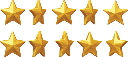 Fototapeta premium 3d golden star animation set. Rotation of gold glossy cartoon game element.