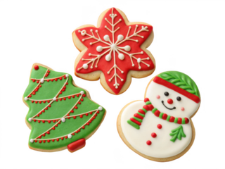 Festive christmas sugar cookies isolated on transparent background