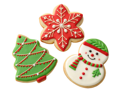 Festive christmas sugar cookies isolated on transparent background