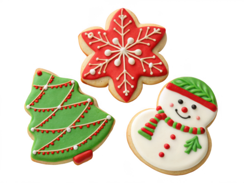 Festive christmas sugar cookies isolated on transparent background