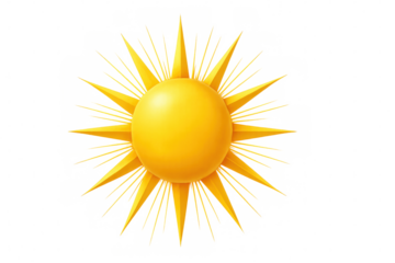 Bright yellow sun shining with sharp rays, isolated on transparent background, perfect for summer and weather concepts