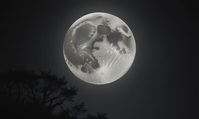 Fototapeta premium Low-hanging full moon casts eerie glow on dark, starless night , atmosphere, halloween, nature