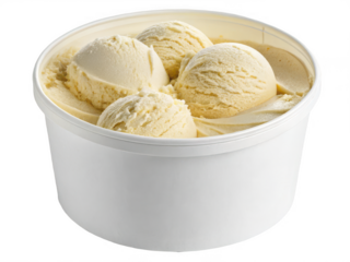 Vanilla ice cream in a tub isolated on transparent background