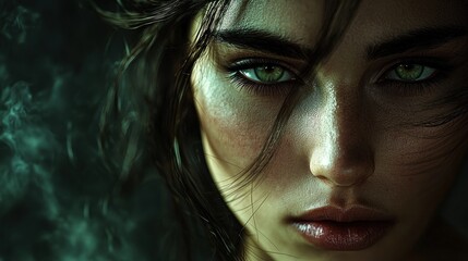 Intense Gaze: A Digital Portrait of a Mysterious Woman