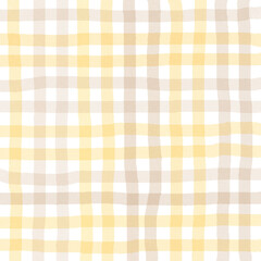 Orange Brown Beige Plaid Gingham Check Hand Drawn Background Pattern
