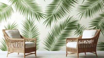 Fototapeta premium Tropical palm leaf design on a pale cream backdrop.