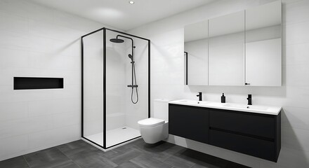 Minimalist Bathroom Interior with Black Accents