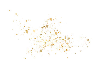 Scattering of shiny gold confetti particles, golden glitter, holiday decoration