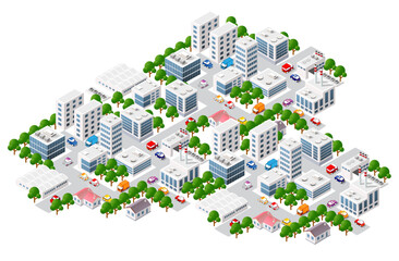 City bank and municipal buildings - vector isometric illustration