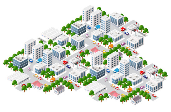 City bank and municipal buildings - vector isometric illustration
