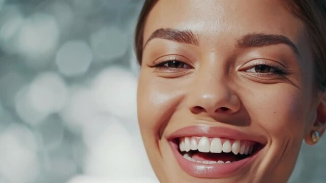 Close-up of joyful smiling woman