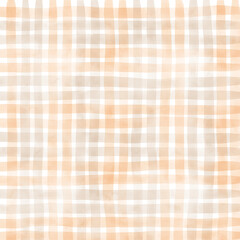 Orange Brown Beige Plaid Gingham Check Hand Drawn Background Pattern