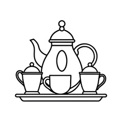 Classic Tea Set Outline Line Art Sketch