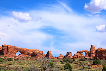 Arches National Park: Panoramic view of the magnificent lsandstone landscape