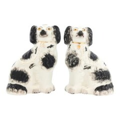 Pair of Antique Black and White Spaniel Dog Figurines
