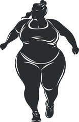 Silhouette of a plus-size woman running in workout clothes symbolizing fitness and body positivity