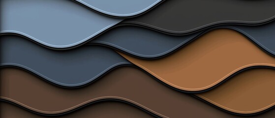 Obraz premium A 3D rendering of overlapping geometric shapes in various shades of blue, gray, brown, and orange.