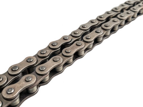 A close up metal chain isolated on transparent background