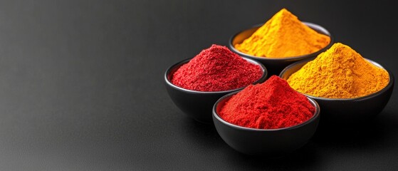Fototapeta premium A collection of vibrant spices in small bowls.