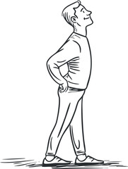 Fototapeta premium Illustration of a confident man standing with hands on hips and a proud smile in side profile