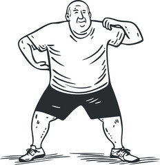 Fototapeta premium Illustration of a man stretching and exercising in casual sportswear, promoting fitness and health