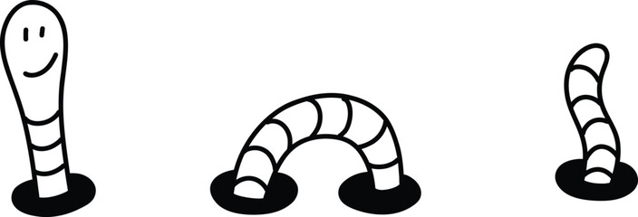 Funny Cartoon Worms Peeking from the Ground - Minimal Line Art