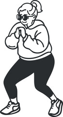 Illustration of a woman in sportswear jogging with sunglasses in a casual fitness workout pose