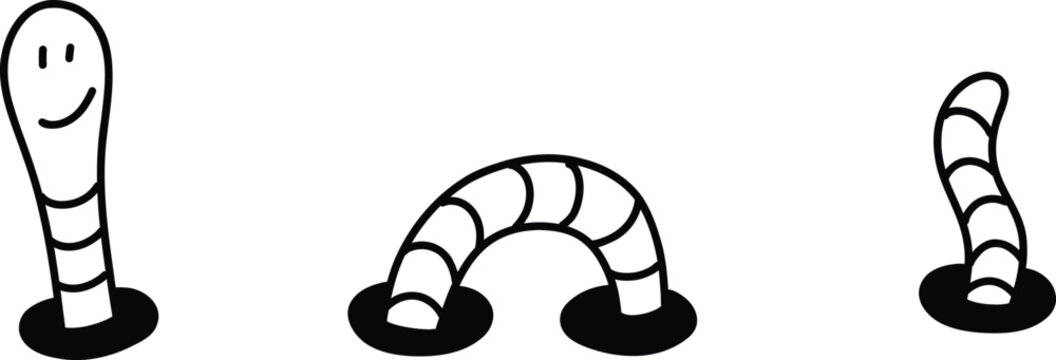 Funny Cartoon Worms Peeking from the Ground - Minimal Line Art