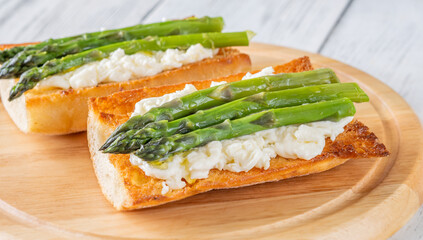 Ciabatta Sandwiches With Stracciatella And Asparagus Drizzled In Olive Oil