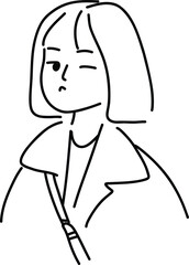 Winking Girl Minimal Line Art Portrait - Hand Drawn Illustration