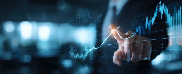 The professional analyzing financial data through an interactive digital interface.