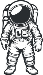 Obraz premium Black and white illustration of an astronaut wearing a detailed space suit and helmet, symbolizing space exploration and science.