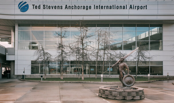 Anchorage, Alaska, USA - 09.30.23 Ted Stevens Anchorage International Airport. Alaska Main Airport, USA. Tourism in Alaska.