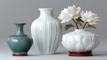 Elegant ceramic vases with white lotus high resolution image